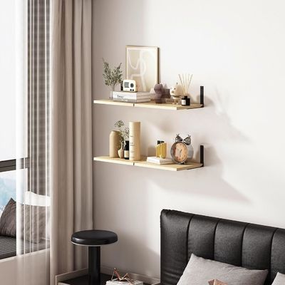 Wooden Floating Shelves for Modern Wall Display in Stylish Living Room