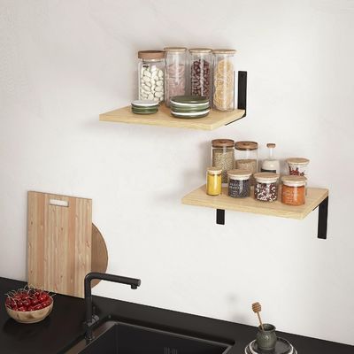 Wooden Floating Shelves for Modern Wall Display in Stylish Living Room