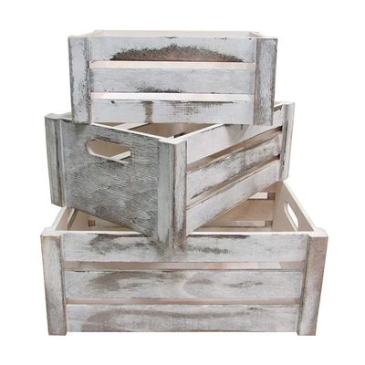 Set of 3 Wooden Crates with Rope Handles European Regional Feature Wood Material