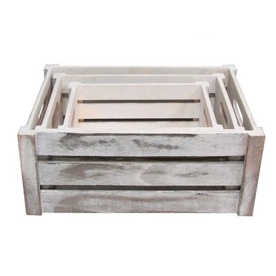 Set of 3 Wooden Crates with Rope Handles European Regional Feature Wood Material