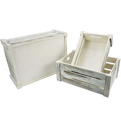 Set of 3 Wooden Crates with Rope Handles European Regional Feature Wood Material