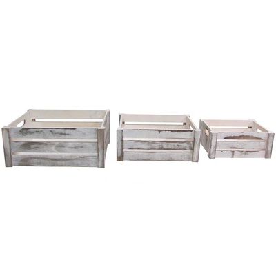 Set of 3 Wooden Crates with Rope Handles European Regional Feature Wood Material
