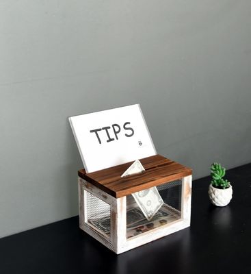 Wire Grid Design Acrylic Panel Pine Wood Ballot Donation Collector Box for Tableware