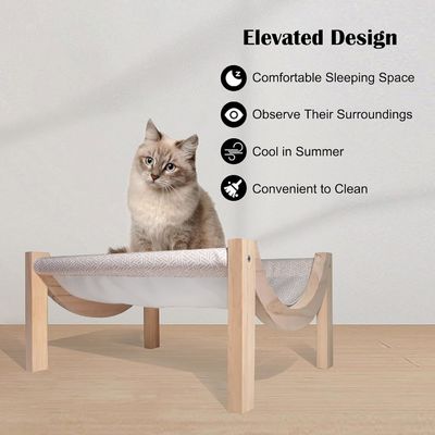 Elevated Wooden Cat Hammock for Indoor and Outdoor Eco-Friendly Pet Sleeping Place
