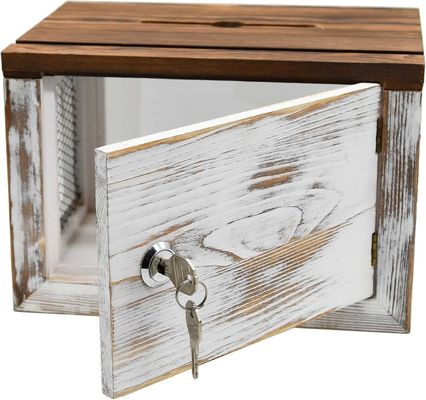 Wire Grid Design Acrylic Panel Pine Wood Ballot Donation Collector Box for Tableware