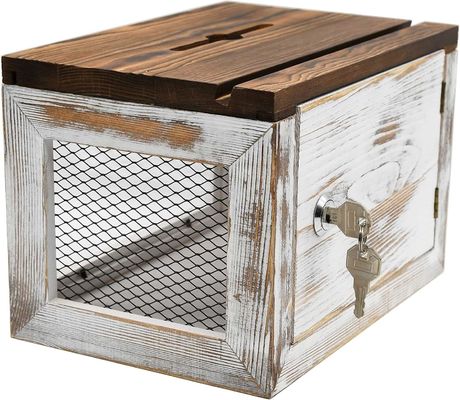 Wire Grid Design Acrylic Panel Pine Wood Ballot Donation Collector Box for Tableware