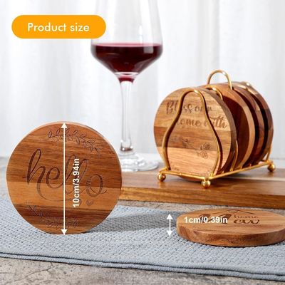 Printing Custom 9cm Round Bar Home Drink Coasters Wood Bamboo Coaster with Holder
