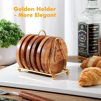 Printing Custom 9cm Round Bar Home Drink Coasters Wood Bamboo Coaster with Holder