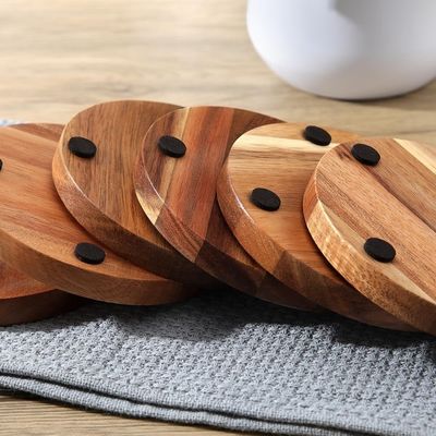 Printing Custom 9cm Round Bar Home Drink Coasters Wood Bamboo Coaster with Holder