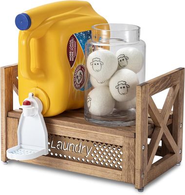 Wooden Laundry Organizer Durable Stand for Detergent Softeners Enhances Farmhouse Charm