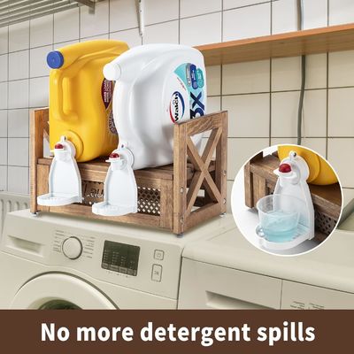 Wooden Laundry Organizer Durable Stand for Detergent Softeners Enhances Farmhouse Charm