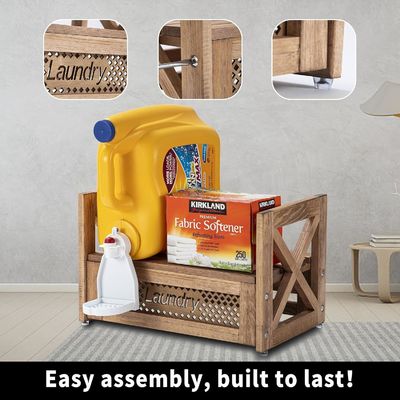 Wooden Laundry Organizer Durable Stand for Detergent Softeners Enhances Farmhouse Charm