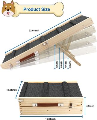 Wooden Folding Portable Pet Ramp Wooden Dog Step for Bed Pine Wood Adjustable Dog Ramp