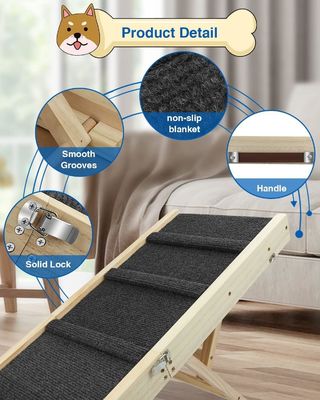 Wooden Folding Portable Pet Ramp Wooden Dog Step for Bed Pine Wood Adjustable Dog Ramp