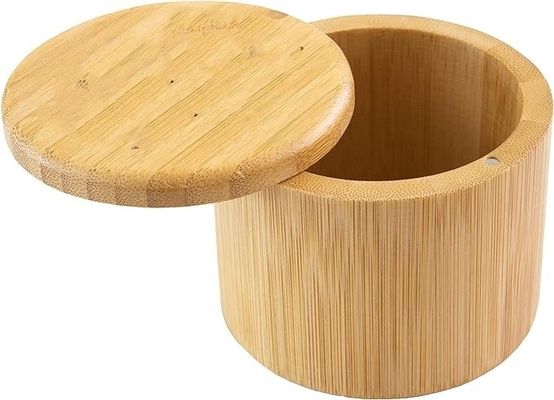 Multifunctional Bamboo Salt Cellar Storage Box with Magnet Lid Handmade 6 Ounce Capacity