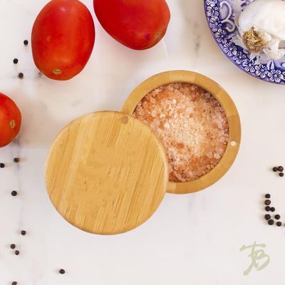 Multifunctional Bamboo Salt Cellar Storage Box with Magnet Lid Handmade 6 Ounce Capacity