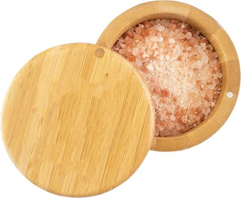 Multifunctional Bamboo Salt Cellar Storage Box with Magnet Lid Handmade 6 Ounce Capacity
