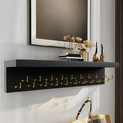 Wooden Trophy Display Home Appliance Medal Hanger and Trophy Shelf with Hooks
