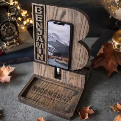 Wooden Phone Stand for Personalized Anniversary Gifts Rustic Style Wooden Docking Station
