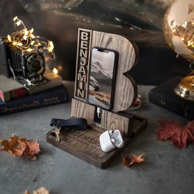 Wooden Phone Stand for Personalized Anniversary Gifts Rustic Style Wooden Docking Station