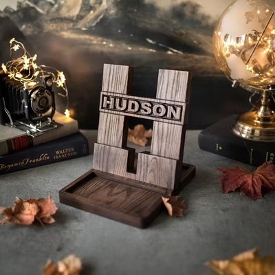 Wooden Phone Stand for Personalized Anniversary Gifts Rustic Style Wooden Docking Station