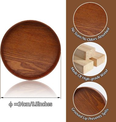 Wooden Plain Color Round Serving Tray 9.5 Inch Perfect for Home Decor or Coffee Table