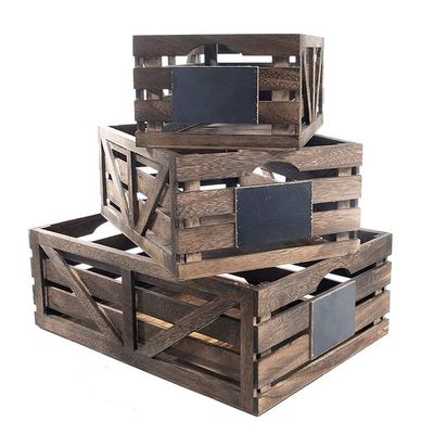 Vintage Home Garden Stacking Wooden Crates Rustic Finish Brown Nesting Boxes