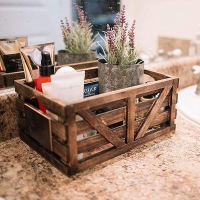Vintage Home Garden Stacking Wooden Crates Rustic Finish Brown Nesting Boxes