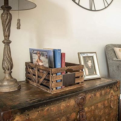 Vintage Home Garden Stacking Wooden Crates Rustic Finish Brown Nesting Boxes