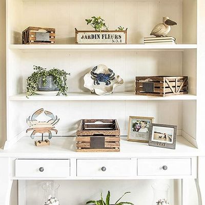 Vintage Home Garden Stacking Wooden Crates Rustic Finish Brown Nesting Boxes