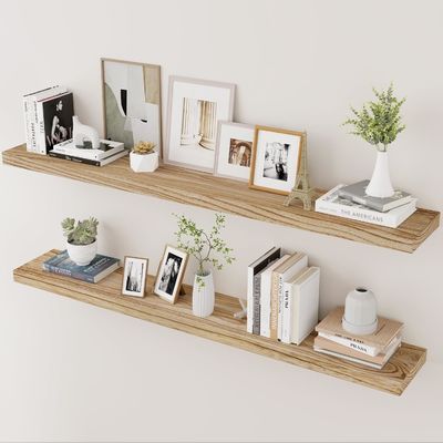 48 Inch Wall Shelf Set of 2 Rustic Wood Shelves for Wall Storage in Bathroom Display