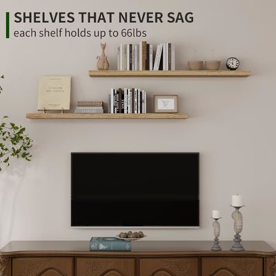 48 Inch Wall Shelf Set of 2 Rustic Wood Shelves for Wall Storage in Bathroom Display