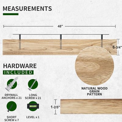 48 Inch Wall Shelf Set of 2 Rustic Wood Shelves for Wall Storage in Bathroom Display