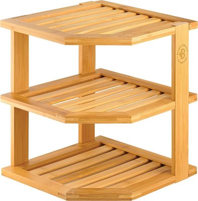 Wooden Kitchen Plate Shelf Organizer for Cabinet Space Saving Wooden Corner Organizer