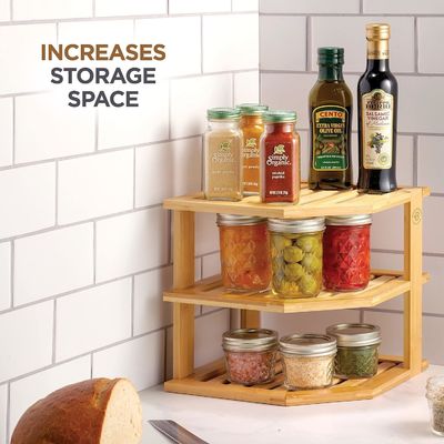 Wooden Kitchen Plate Shelf Organizer for Cabinet Space Saving Wooden Corner Organizer