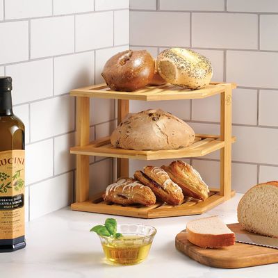 Wooden Kitchen Plate Shelf Organizer for Cabinet Space Saving Wooden Corner Organizer