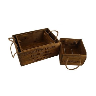 Customizable 30*24.5*15 cm Vintage Unfinished Pine Wooden Crate Box with Laser Engrave