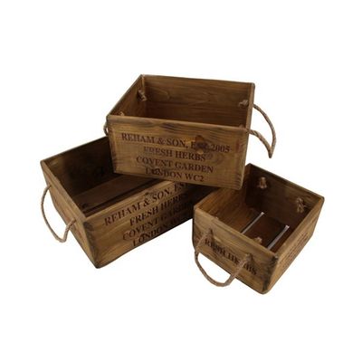 Customizable 30*24.5*15 cm Vintage Unfinished Pine Wooden Crate Box with Laser Engrave