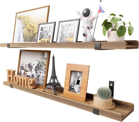 Wall Mounted Multifunctional Wood Shelf with Metal Bracket Set of 2 Picture Ledges