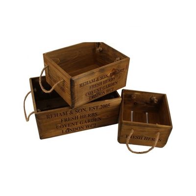 Customizable 30*24.5*15 cm Vintage Unfinished Pine Wooden Crate Box with Laser Engrave