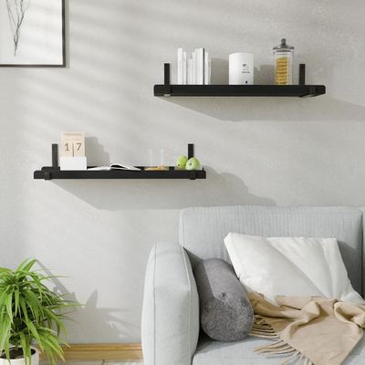 Wall Mounted Multifunctional Wood Shelf with Metal Bracket Set of 2 Picture Ledges