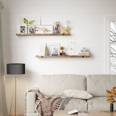 Wall Mounted Multifunctional Wood Shelf with Metal Bracket Set of 2 Picture Ledges