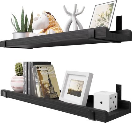 Wall Mounted Multifunctional Wood Shelf with Metal Bracket Set of 2 Picture Ledges
