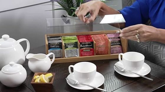 Custom Service 14 X 5 X 3 Inch 5 Sections Bamboo Wood Acrylic Tea Box in Plain Color