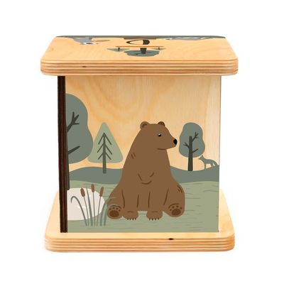 Wooden Piggy Bank in Plain Color with Customizable Woodland Animals Design
