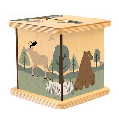 Wooden Piggy Bank in Plain Color with Customizable Woodland Animals Design