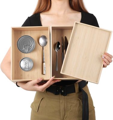 Gift Package Set Of 2 10.2X7.3Inch Stackable Bamboo Drawer Organizer Laminated Storage Box Tray
