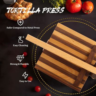 10 Inch Square Wood Flour Tortilla Press for Homemade Taco and More Custom Logo Acceptable