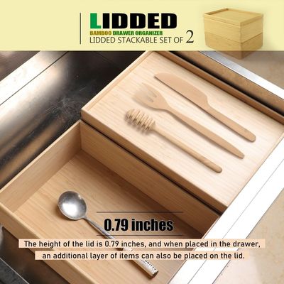 Gift Package Set Of 2 10.2X7.3Inch Stackable Bamboo Drawer Organizer Laminated Storage Box Tray
