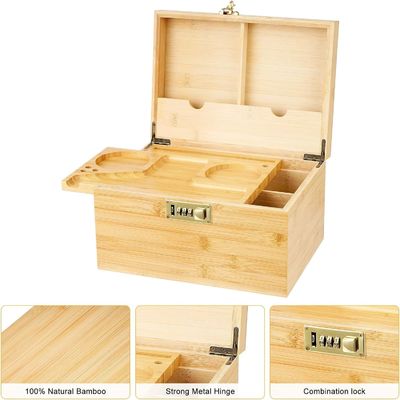 Plain Wooden Box with Removable Tray and Combination Lock Custom Smell Proof Storage